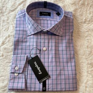 NWT Esquire Lavender Plaid Dress Shirt Long Sleeve Slim Fit noniron Sz 32/33 17